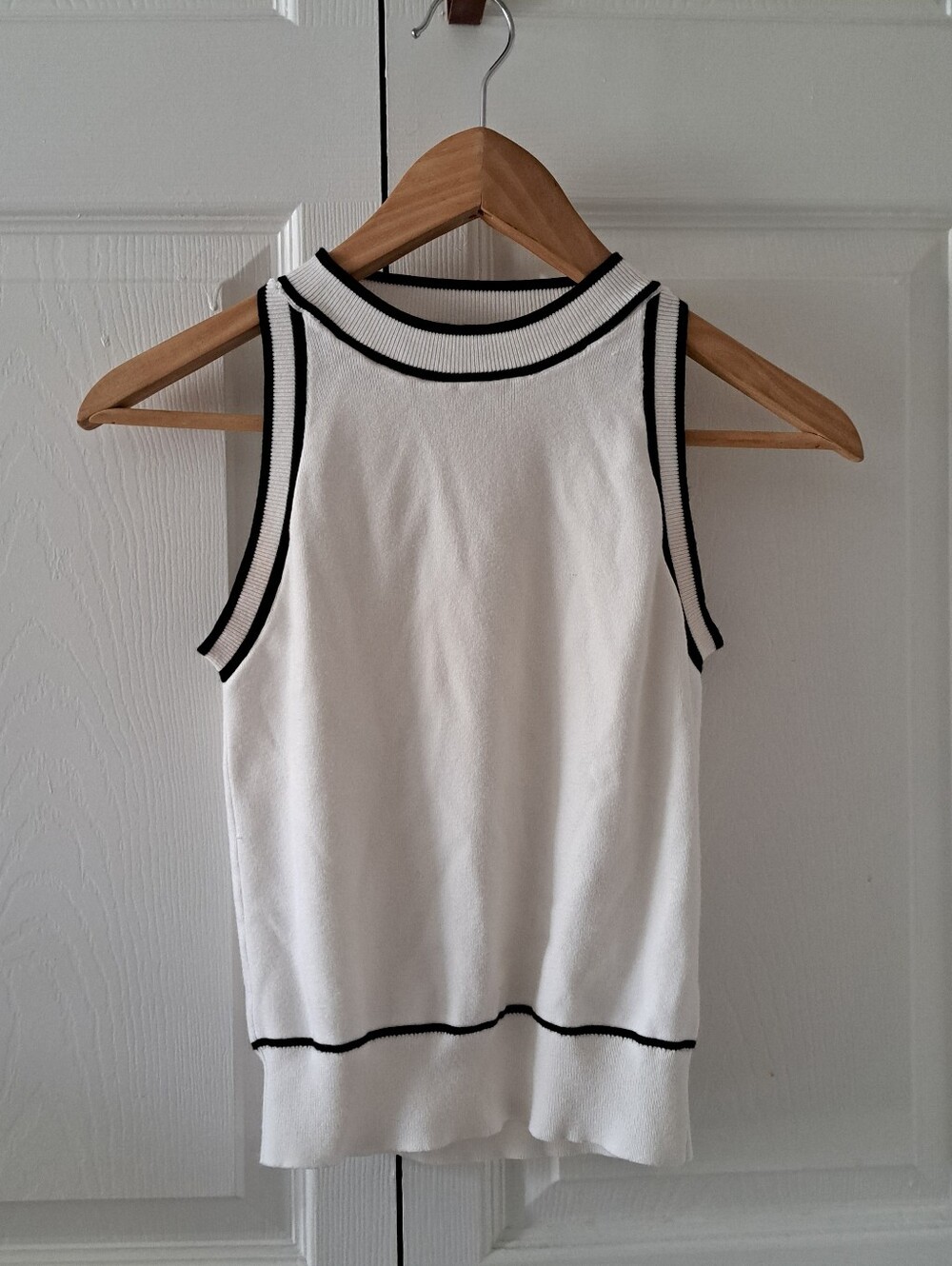 Women's Miholl Modern Minimalist White & Black Halter Tank Top Size S
